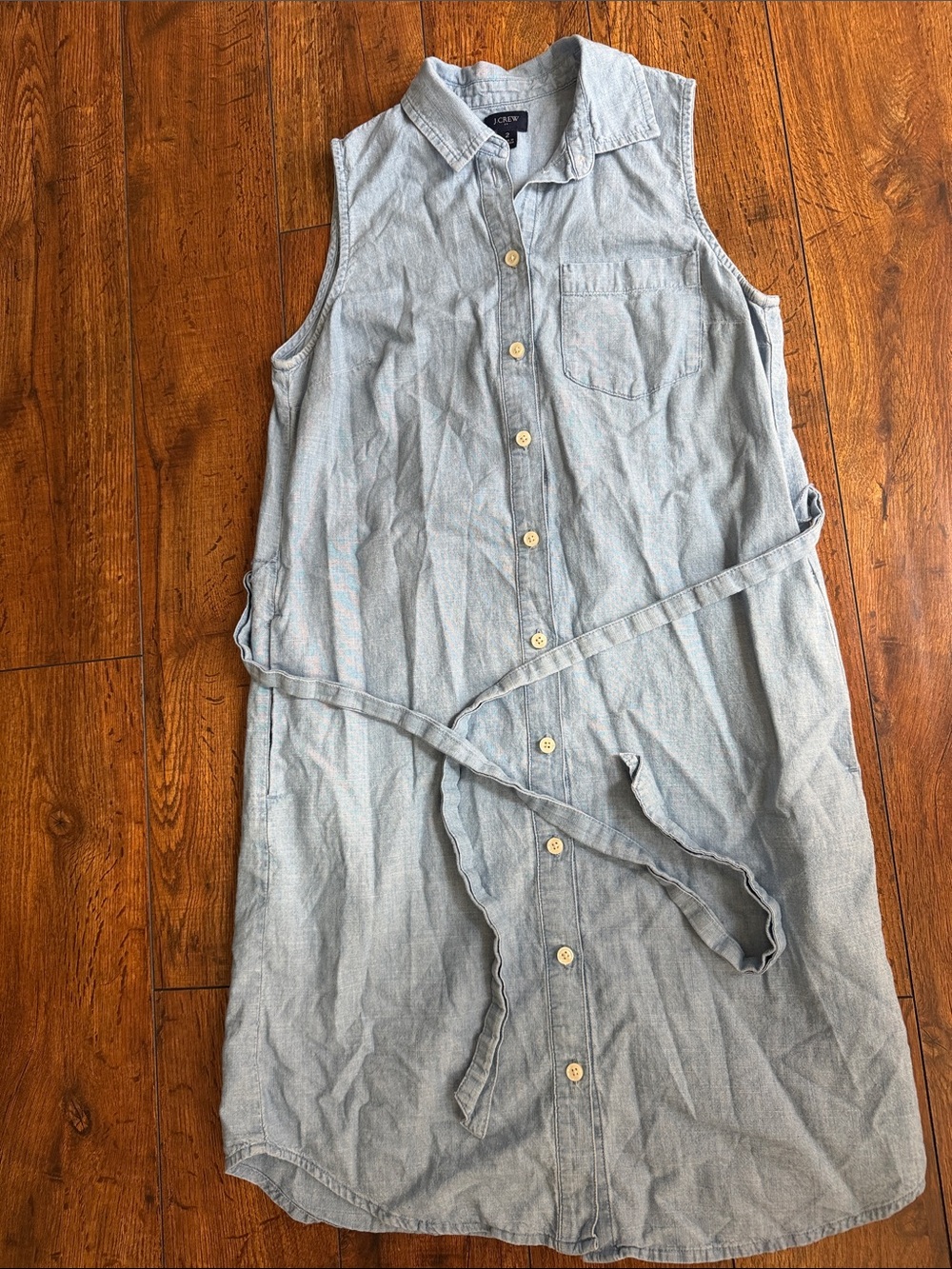J. Crew Light Blue Sleeveless Chambray Button-Front Shirt Dress